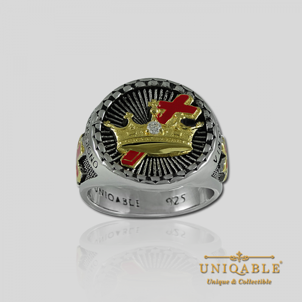 Knight Templar Cross and Crown Sterling Silver Gold Plated Mason Masonic Freemason Rings Freemasonry Men Historical Ring2