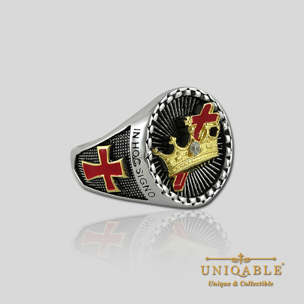 Knight Templar Cross and Crown Sterling Silver Gold Plated Mason Masonic Freemason Rings Freemasonry Men Historical Ring3