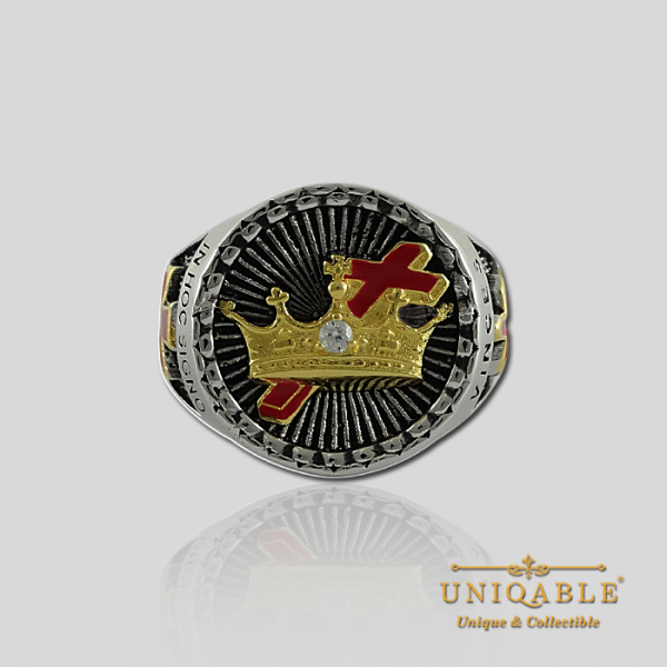 Knight Templar Cross and Crown Sterling Silver Gold Plated Mason Masonic Freemason Rings Freemasonry Men Historical Ring4