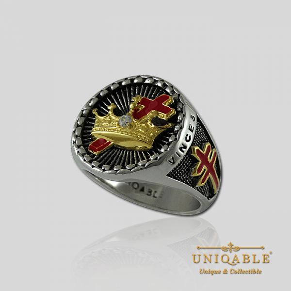 Knight Templar Cross and Crown Sterling Silver Gold Plated Mason Masonic Freemason Rings Freemasonry Men Historical Ring5