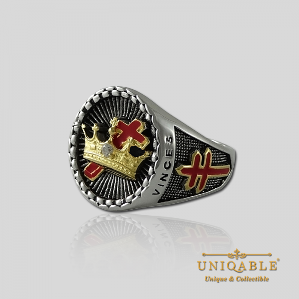 Knight Templar Cross and Crown Sterling Silver Gold Plated Mason Masonic Freemason Rings Freemasonry Men Historical Ring6