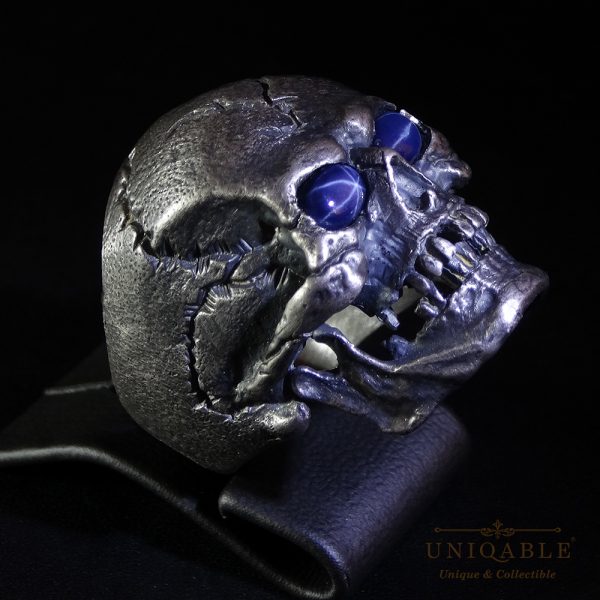 Sapphire Skull Ring Sterling Silver Harley Biker Handmade Davidson by UNIQABLE