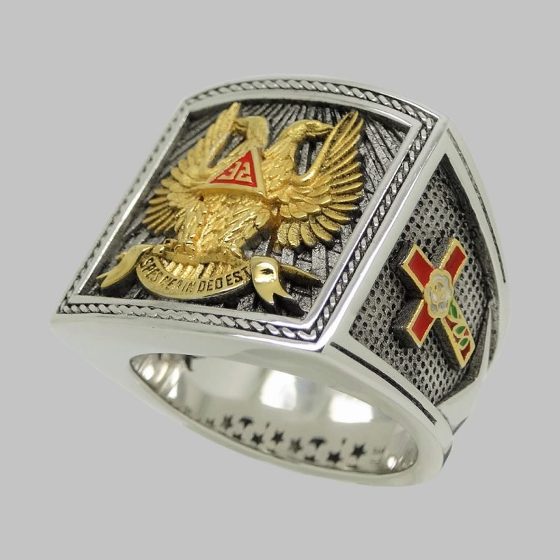 Scottish Rite 32 Degree Ring Masonic Wings Up Knights Templar Silver ...