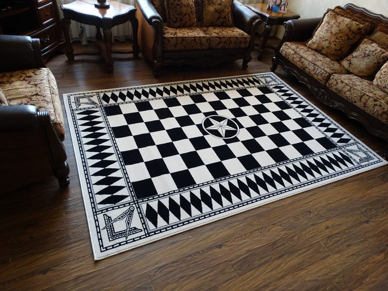 Masonic Checkered Wool Area Rug Carpet Freemason Uniqable Rings