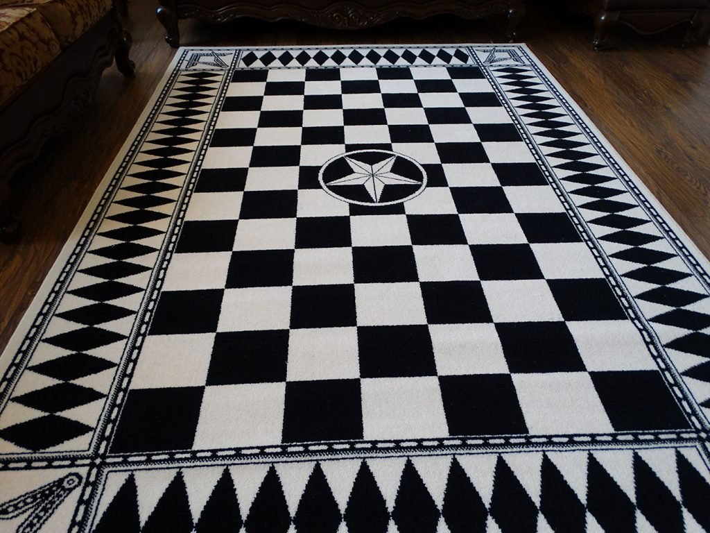 Masonic Checkered Wool Area Rug Carpet Freemason Uniqable Rings