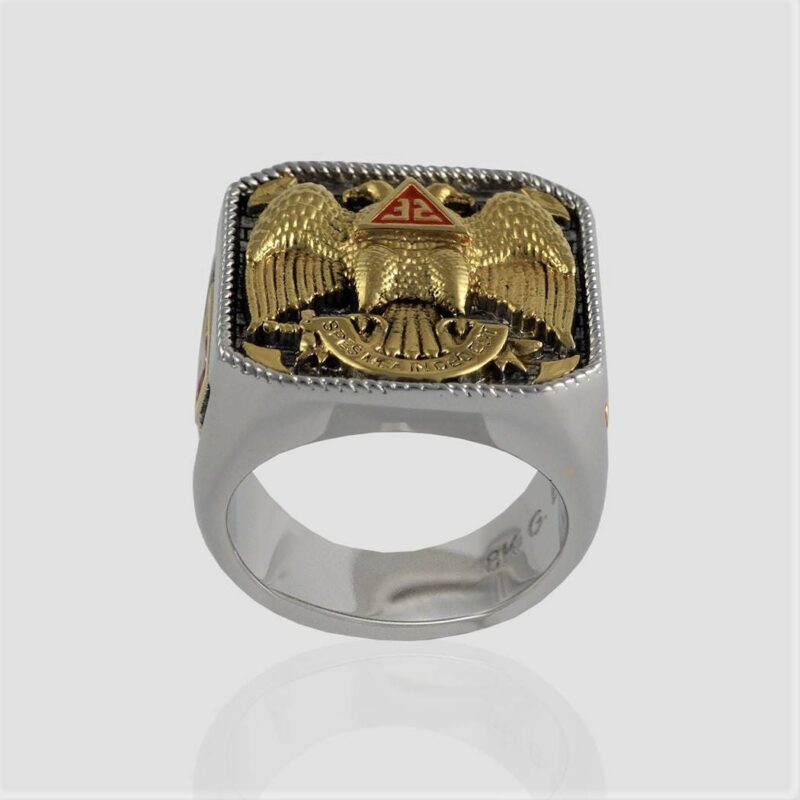 Handmade Scottish Rite 32 Degree Masonic Ring 18K Gold Pld White ...