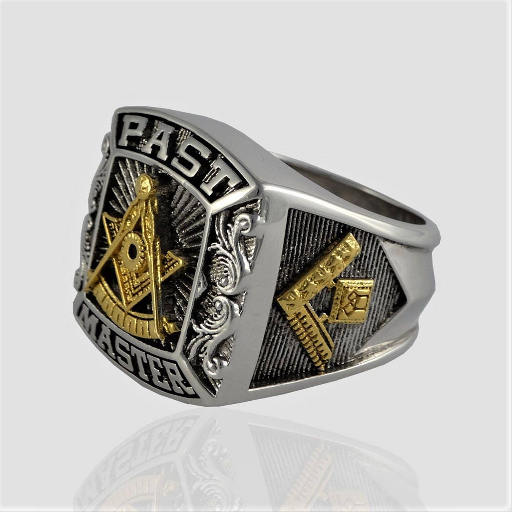 US Jewels Customizable Men's Past Master 14k White with Yellow Gold Emblems  Freemason Masonic Ring, Size 8|Amazon.com