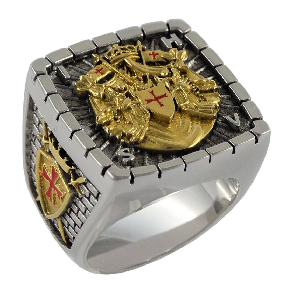 Knight Templar Masonic Ring 18k White and Yellow Gold Plated 40 Grams ...