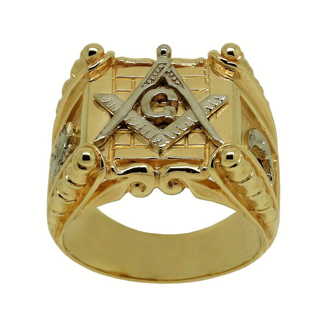 Solid Gold Freemason Band Ring Handcraft Mens Womens 