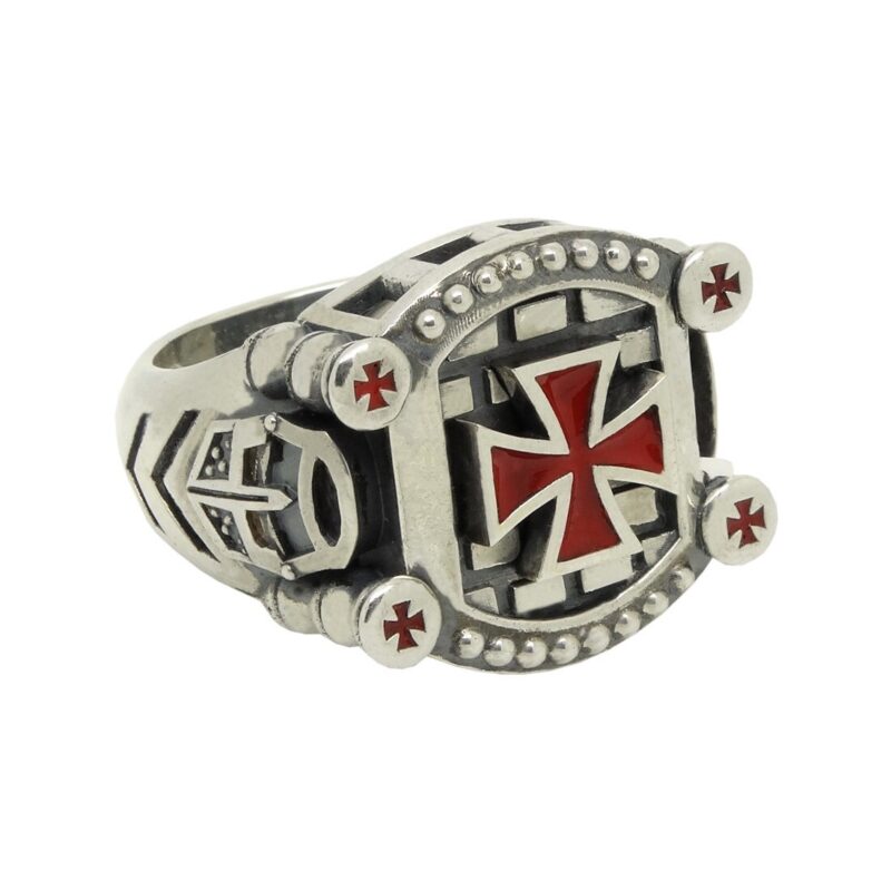 Handmade Knight Templar Ring, Red Cross Enamel, Shield and Sword, 925 ...