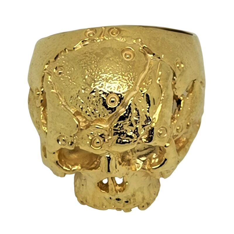 Mexican Sugar Skull 14K Gold Ring Biker Memento Mori Handmade All Size UNIQABLE