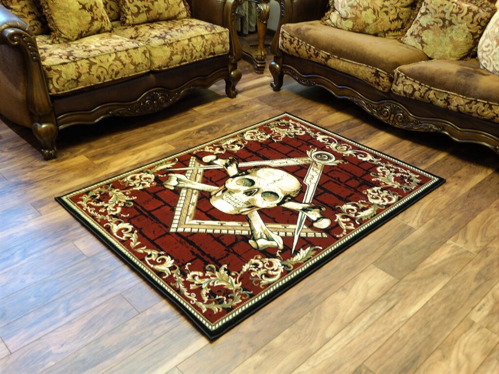 UNIQABLE, Masonic Skull and Bones Woven Area Rug Freemason Ring ...